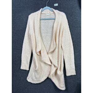 Miracle City Open Front Cardigan Sweater Womens M/L Cream Ruffle Long Sleeves